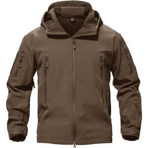 Men's  #12-coffee Tactical Soft Shell Winter Jacket with Fleece Lining & Hood
